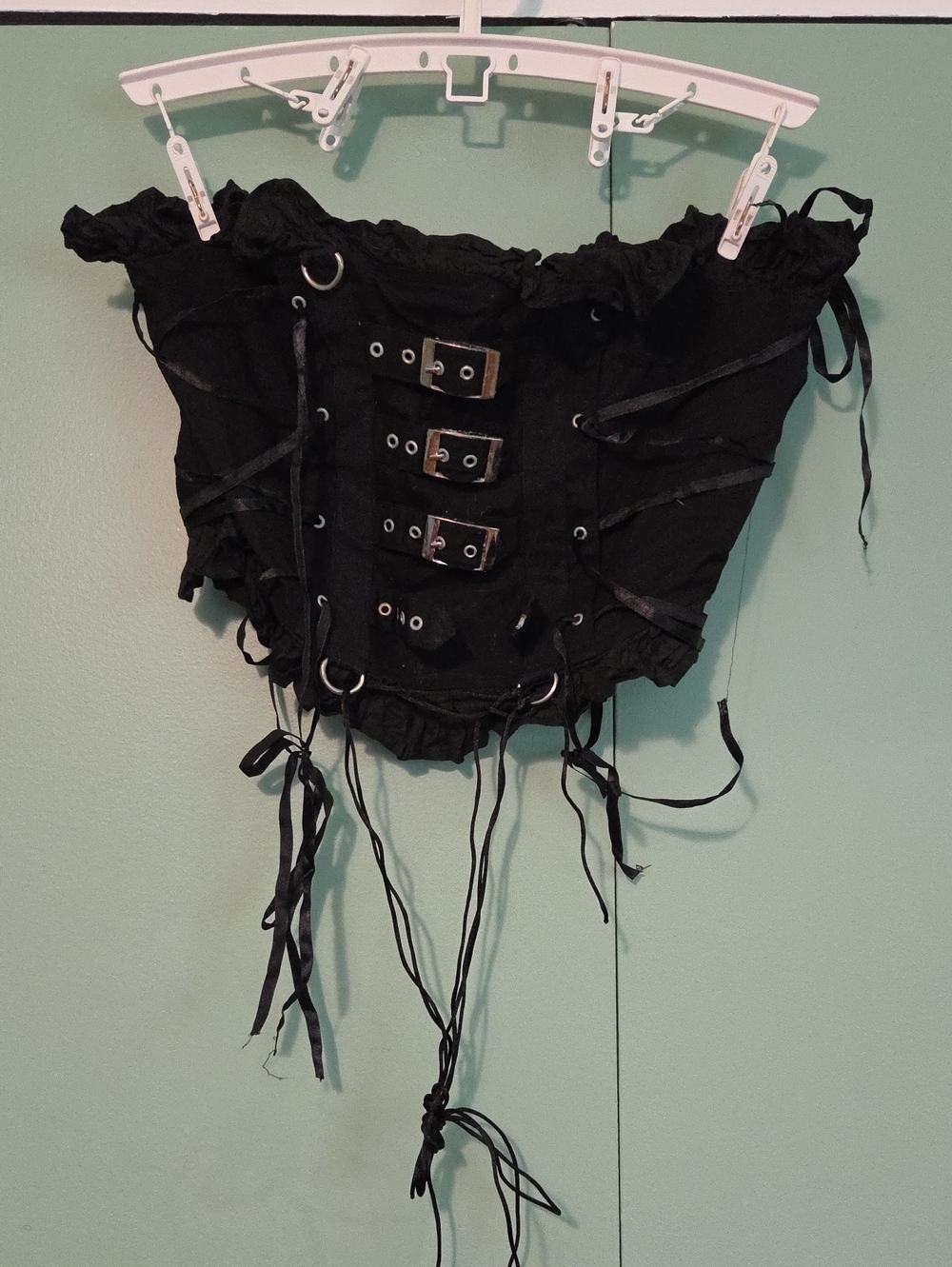 Vintage Funhouse NYC Black Gothic Lace-Up Corset Top with Buckles Size Medium